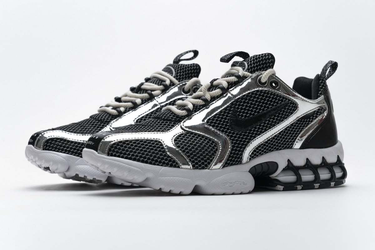 CU1854-001 Stussy x Nike Air Zoom Spiridon Cage 2 Black Silver - Image 4
